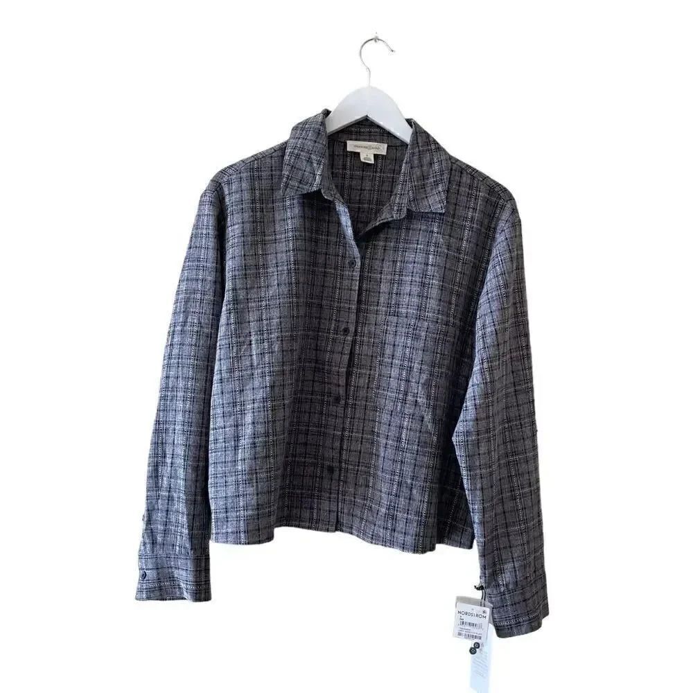 NWT Treasure & Bond Gray Long Sleeves Boxy Oversized Cropped Womens Blouse SZ S